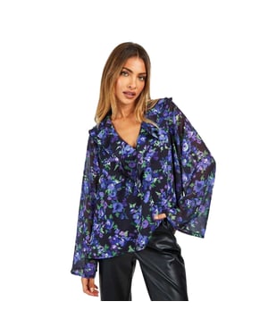 Influence Dames/Dames BloemenRuffel Blouse (Zwart)