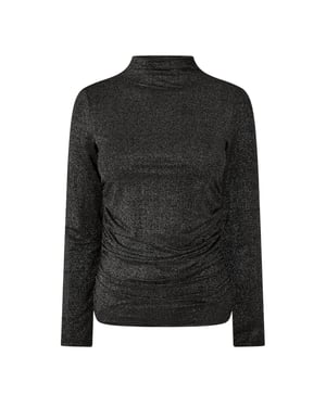 Pieces Blus med hög krage, smal passform och korta ärmar för kvinnor (Svart)