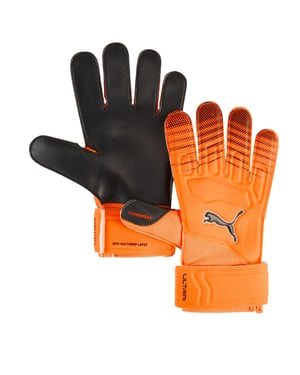 Puma Ultra Play Neon-målvaktshandskar för barn (Orange/Svart)