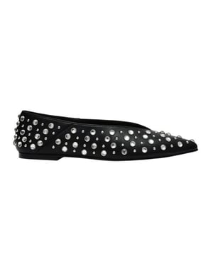Steve Madden Dames Venecia Noviteit Leer Amandelpunt Ballerina's (Zwart)