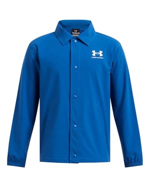 Boys Under Armour Coach Solid Patterned Snap Button Shirt Collared Jacket in Blue