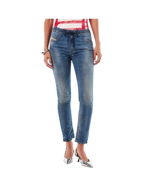 Diesel Damesjeans met Krly-logo, elastische tailleband en wijde pijpen (Blauwe Denim)