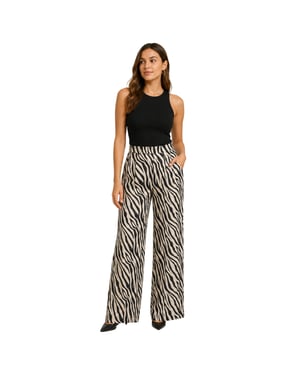 Vero Moda Damesbroek met wijde pijpen en zebraprint van Lisa (Zwart)