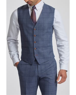 Sleeveless V-neck Plain Slim Fit Suit Waistcoat in Blue