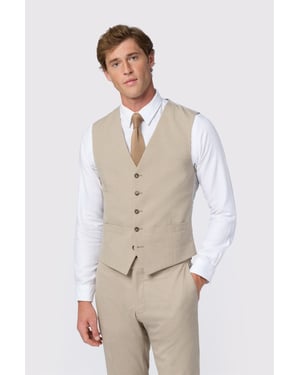 Single Breasted Sleeveless Five Button V-neck Plain Slim Fit Suit Waistcoat in Ecru