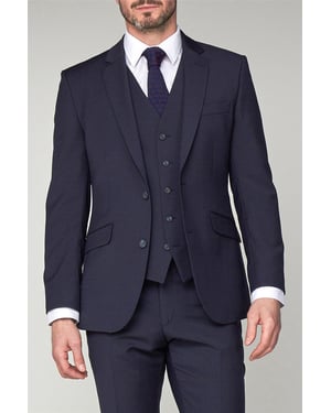 Sleeveless V-neck Plain Regular Fit Suit Waistcoat in Dark Blue