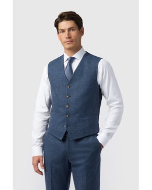 Single Breasted Sleeveless Five Button V-neck Plain Tailored Suit Waistcoat in Blue