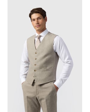 Single Breasted Sleeveless Five Button V-neck Plain Tailored Suit Waistcoat in Stone