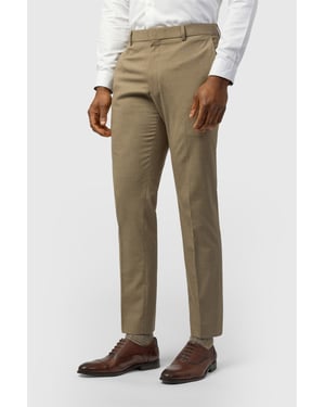 Flat Fronted Slim Fit Suit Trousers in Khaki