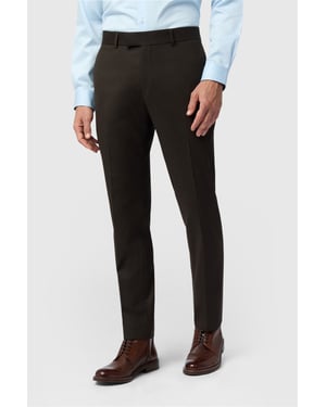 Flat Fronted Slim Fit Suit Trousers in Chocolate