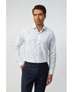Long Sleeve Floral Tailored Formal Shirt in White