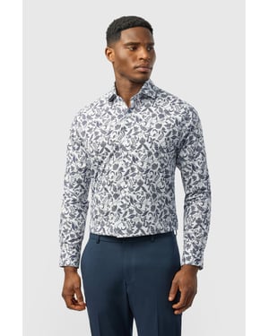 Long Sleeve Paisley Tailored Formal Shirt in White