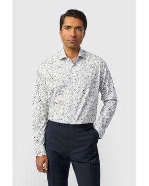 Long Sleeve Floral Tailored Formal Shirt in White
