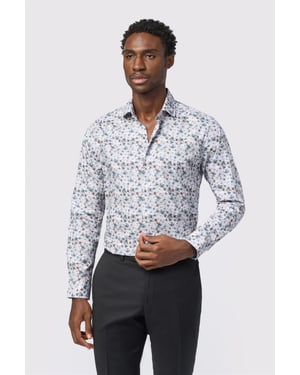 Long Sleeve Floral Tailored Formal Shirt in White