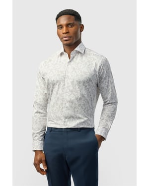 Long Sleeve Paisley Tailored Formal Shirt in White