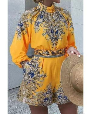 Paisley Woven Jumpsuit Met Strikdetail