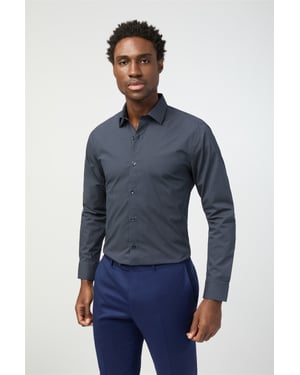 Long Sleeve Slim Fit Formal Shirt in Charcoal