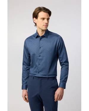 Long Sleeve Floral Slim Fit Formal Shirt in Dark Blue