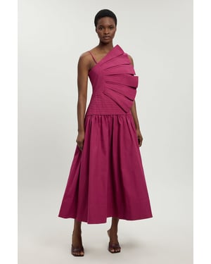 Cotton Poplin 3D Pleat Detail Woven Midi Dress