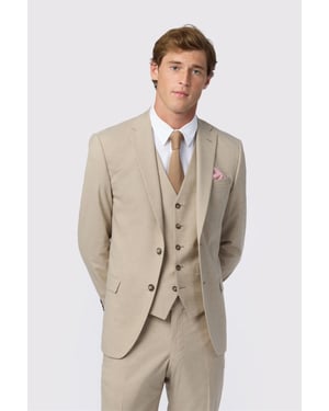 Single Breasted Long Sleeve Two Button Slim Fit Suit Jacket in Natural