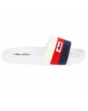 Ellesse Heren-slippers met open teen van badstof en drie strepen (Wit, Rood)