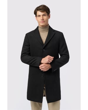 Single Breasted Long Sleeve Three Button Overcoat in Black
