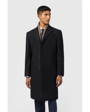 Single Breasted Long Sleeve Three Button Overcoat in Navy