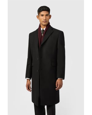 Single Breasted Long Sleeve Four Button Overcoat in Black