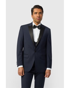 Long Sleeve Skinny Tuxedo Jacket in Navy