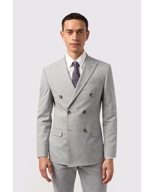 Double Breasted Long Sleeve Six Button Slim Fit Suit Jacket in Silver