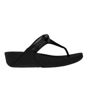 FitFlop Lulu-sandaler med glitterrosett och läderöverdel samt tårem i kilklack för kvinnor/damer (Svart)