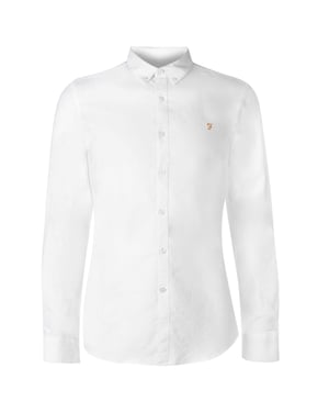 Farah Vintage Oxford-overhemd met lange mouwen en knoopsluiting voor heren (Wit)