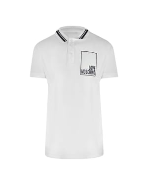 Love Moschino Heren Box Logo Katoenen Poloshirt (Wit)