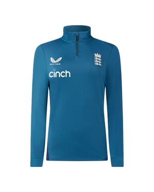 Castore Dames-cricketfleece-trainingsshirt met kwartritssluiting en relaxte pasvorm, Engeland (Peacoat)