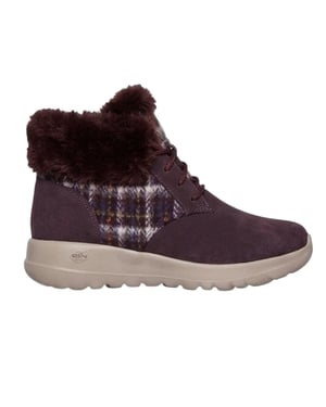 Skechers Go Joy-sneakers i tartanmönstrat mocka för damer (Bourgogne)