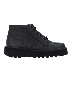 Kickers Dames Hi Stack Glitter Leren Schoenen (Zwart)