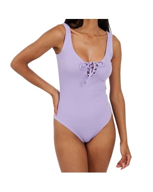 Brave Soul Dames Kanten Bodysuit met Veters (Violet)