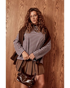 Plus Crew Neck Oversized Stripe Top