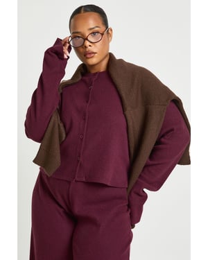 Plus Button Front Knitted Soft Rib Top