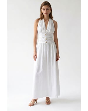 Dames Katoenen Poplin Halter Maxi Jurk