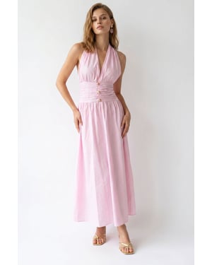 Dames Katoenen Poplin Halter Maxi Jurk