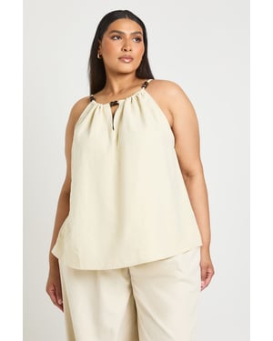 Plus Peached Beaded Halter Neck Floaty Top