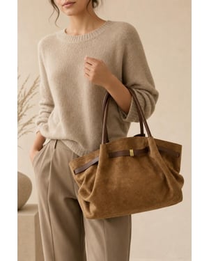 Vintage Soft Faux Suede Shoulder Bag in Brown