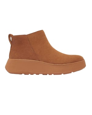 FitFlop Damesmode: enkellaarsjes met platte zool van suède (Tan)