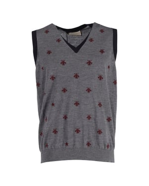 Gucci Bee & Star Sweater Vest in Grey Wool