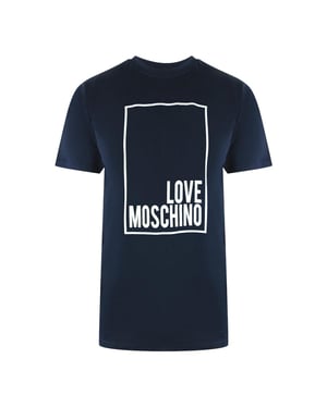 Love Moschino Heren Box Logo T-shirt (Marineblauw)
