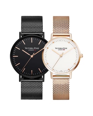 VICTORIA HYDE Couple Watches Gift Set Black Rose Gold