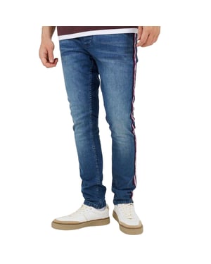 Brave Soul Herenjeans met contrasterende strepen en afwerkband (Lichtblauw)