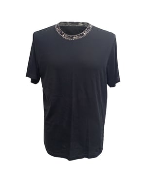 Saint Laurent Patterned-Knit Neckline T-Shirt in Black Cotton