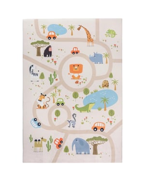 Muratap Kindervloerkleed safari multi wasbaar antislip- 80x150 cm